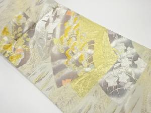 リサイクル　地紙に松・桔梗・蔦・群鶴模様織出し袋帯